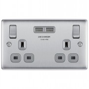 BG Brushed Steel Socket +USB
