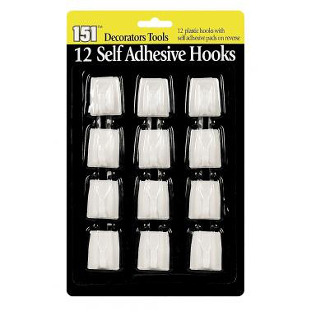 151 Self Adhesive Stick On White Plastic Hooks ( 12 Piece )